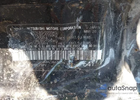 2020 Mitsubishi Outlander Es 2.4 S-Awc/Le 2.4 S-Awc/Se 2.4 S-Awc/Sel 2.4 S-Awc/Sp 2.4 S-Awc from USA, damaged, VIN JA4AZ3A37LZ040798